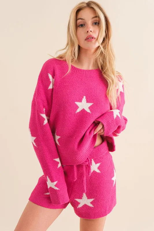 Star Print Cloud Soft Long Sleeve Top and Short Set