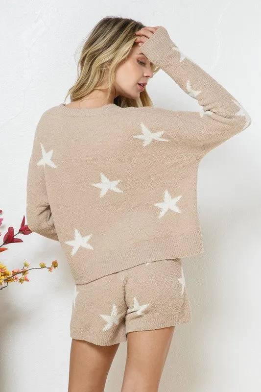 Star Print Cloud Soft Long Sleeve Top and Short Set