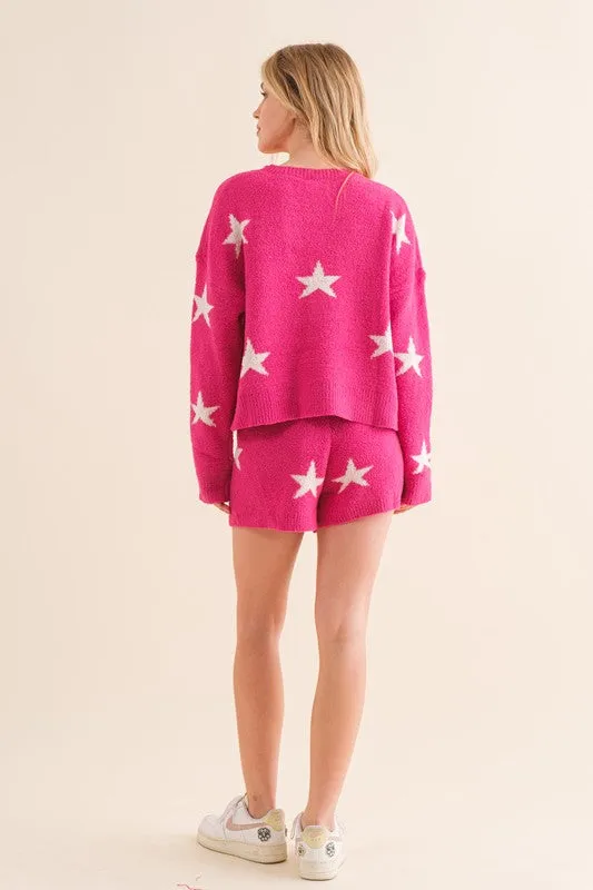 Star Print Cloud Soft Long Sleeve Top and Short Set
