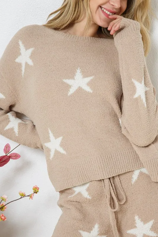 Star Print Cloud Soft Long Sleeve Top and Short Set