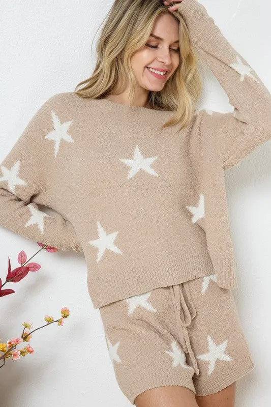 Star Print Cloud Soft Long Sleeve Top and Short Set