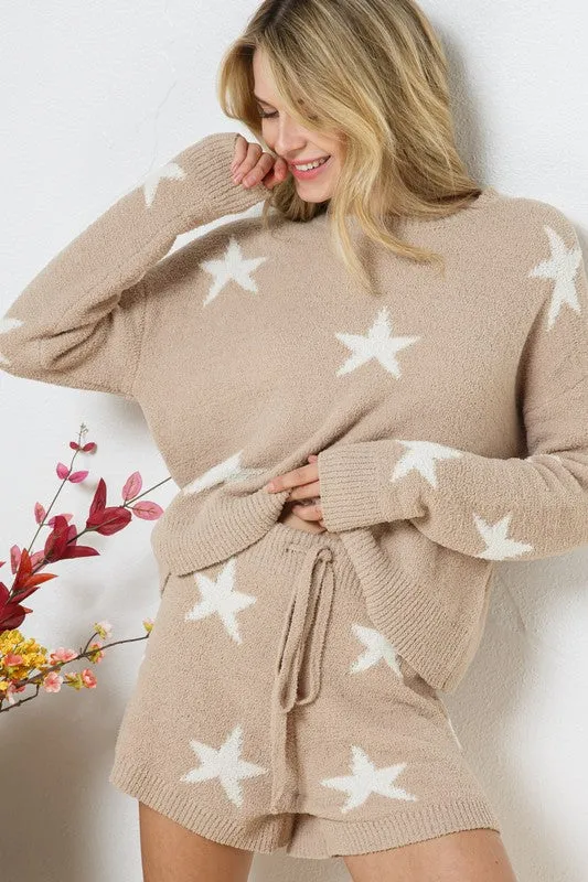 Star Print Cloud Soft Long Sleeve Top and Short Set