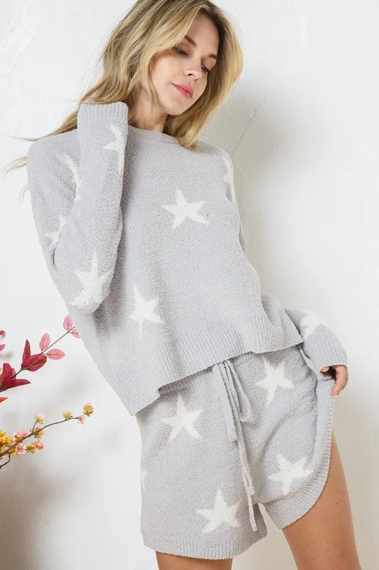 Star Print Cloud Soft Long Sleeve Top and Short Set