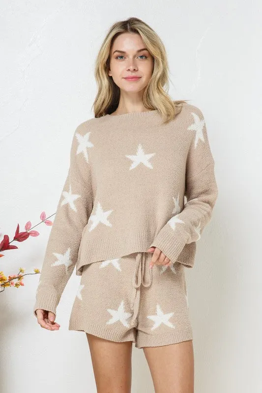 Star Print Cloud Soft Long Sleeve Top and Short Set