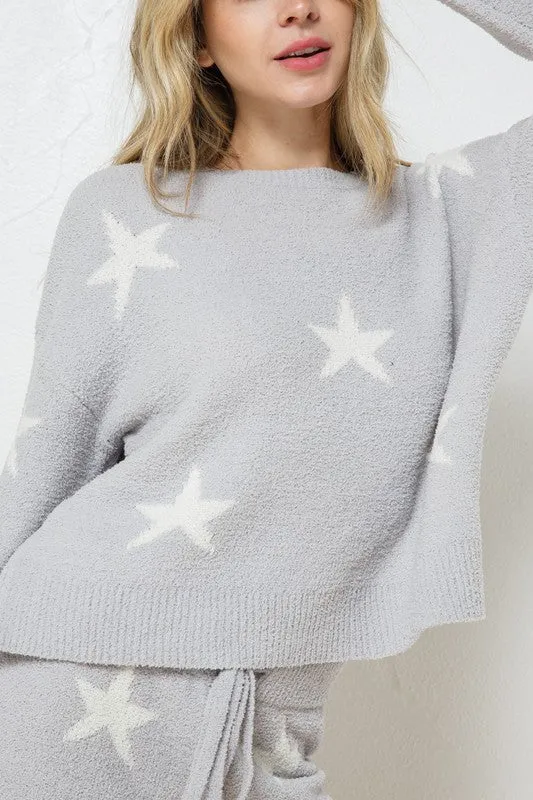Star Print Cloud Soft Long Sleeve Top and Short Set