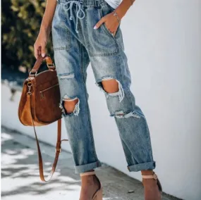 STELLA: Lockere Destroyed Denim Joggers mit Zugbund bis 2XL