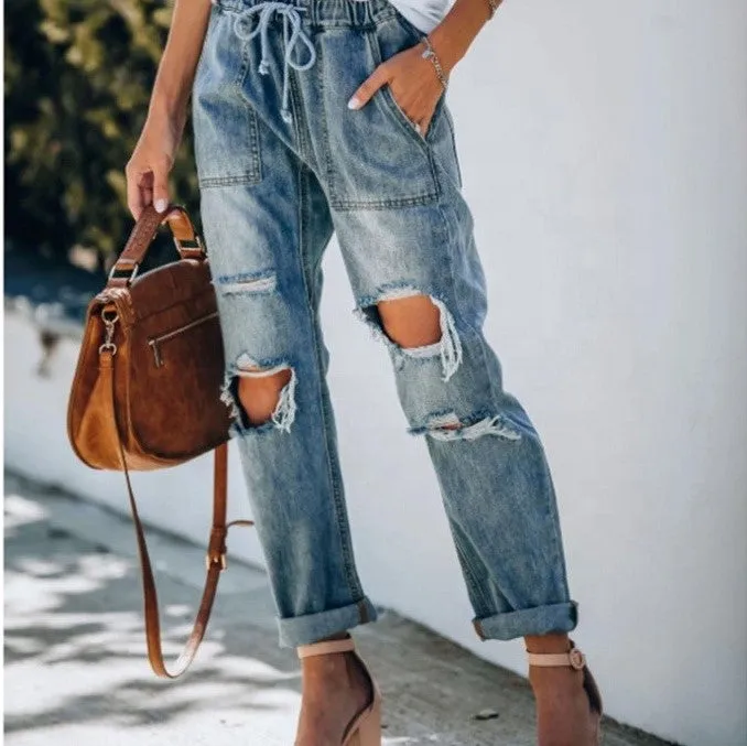 STELLA: Lockere Destroyed Denim Joggers mit Zugbund bis 2XL