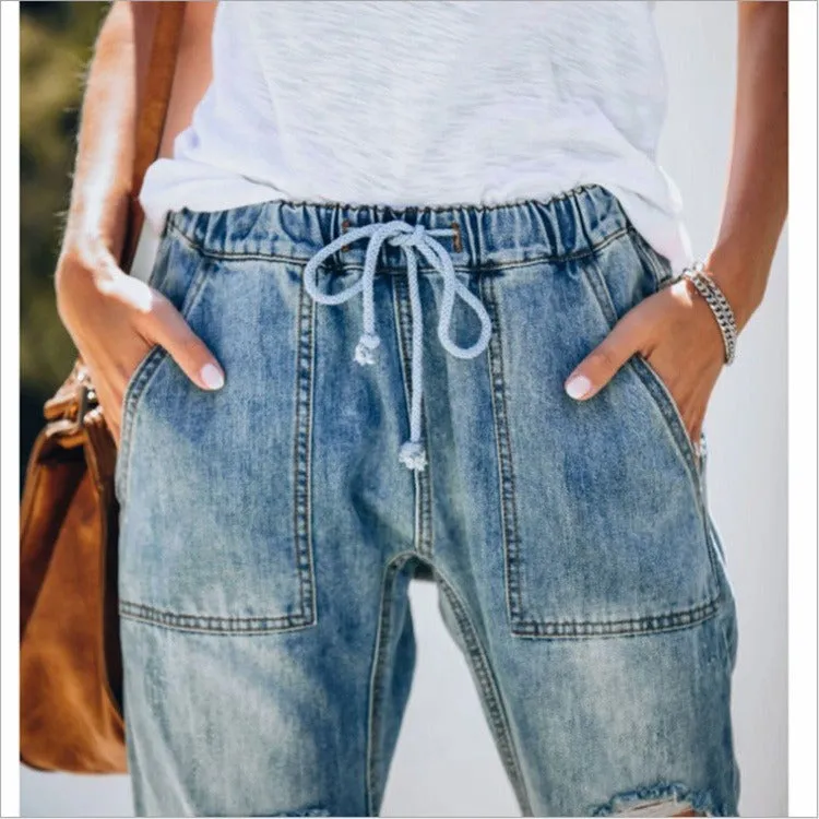 STELLA: Lockere Destroyed Denim Joggers mit Zugbund bis 2XL