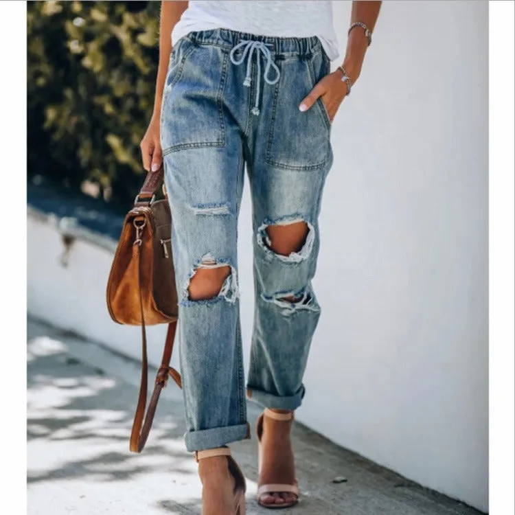 STELLA: Lockere Destroyed Denim Joggers mit Zugbund bis 2XL