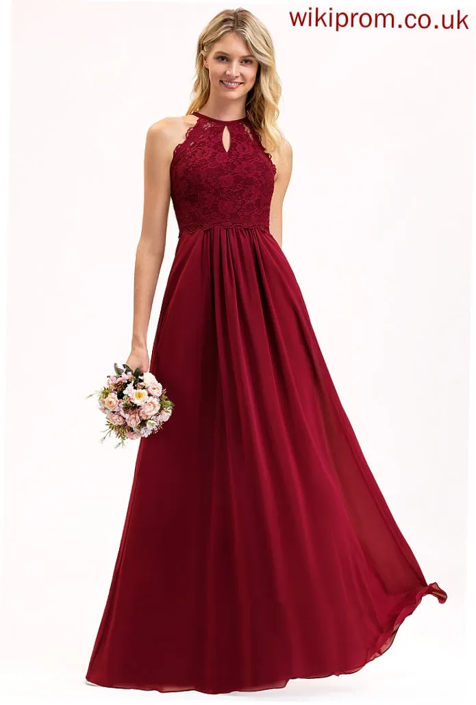 Straps Lace ScoopNeck Fabric Floor-Length Length A-Line Neckline Silhouette Briana Sleeveless V-Neck Bridesmaid Dresses