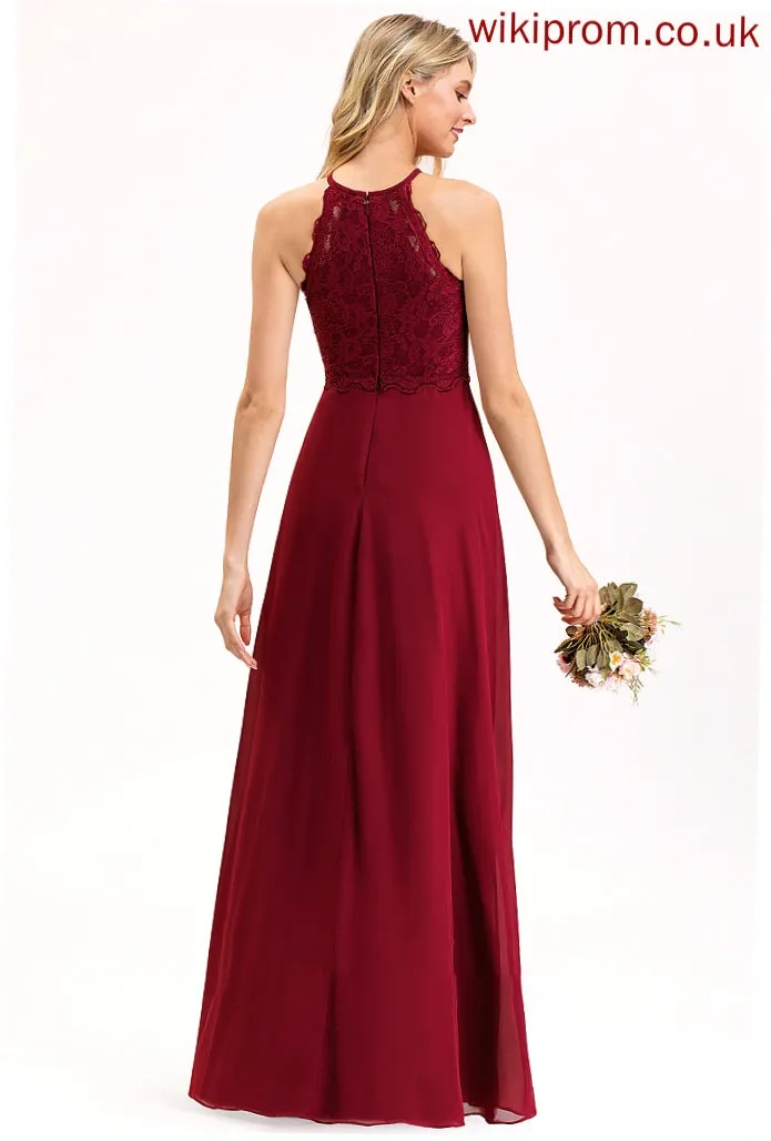 Straps Lace ScoopNeck Fabric Floor-Length Length A-Line Neckline Silhouette Briana Sleeveless V-Neck Bridesmaid Dresses