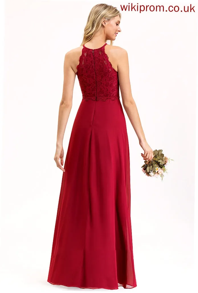 Straps Lace ScoopNeck Fabric Floor-Length Length A-Line Neckline Silhouette Briana Sleeveless V-Neck Bridesmaid Dresses