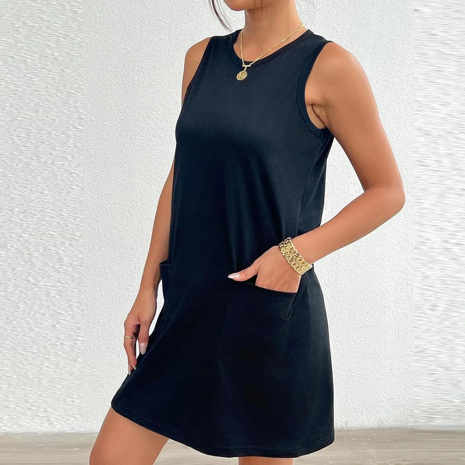 Summer Dresses for Women Casual Loose Sleeveless Sundress Boho Beach Mini Dress Vacation Travel Clothes with Pockets