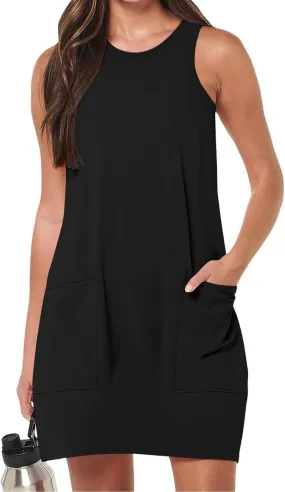 Summer Dresses for Women Casual Loose Sleeveless Sundress Boho Beach Mini Dress Vacation Travel Clothes with Pockets