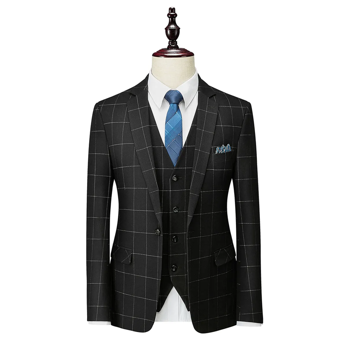 Tailored Fit Single Breasted One-button 3 Pieces Plaid Men's Wedding Suits