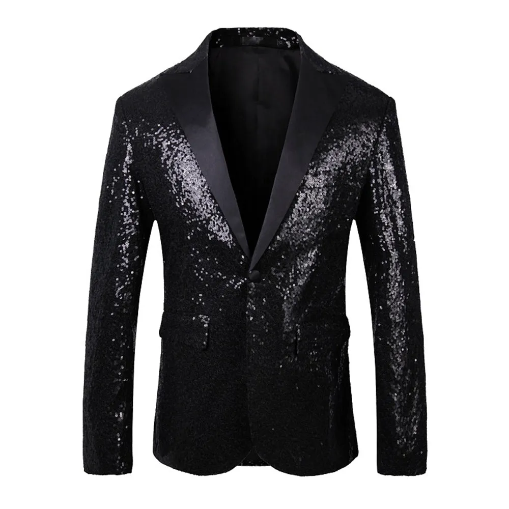 Tailored Fit Single Breasted One-Button Sequin Men's Party Jacket