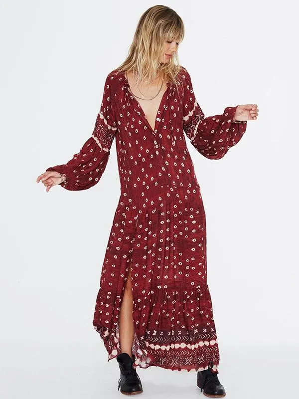 TastyHottie - Red Bohemia Split-side Printed Maxi Dresses