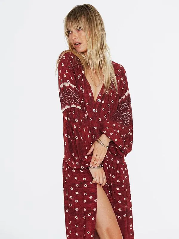 TastyHottie - Red Bohemia Split-side Printed Maxi Dresses