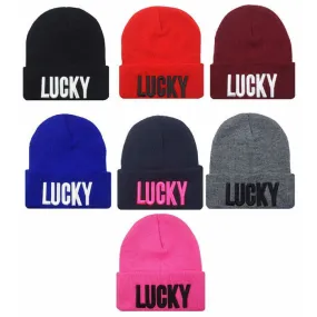 Unisex Men and Women Cap with Letter Hat Cap LUCKY Knitted Hats for Women Beanies for Men Sport Hats / Gorros / Bonnets