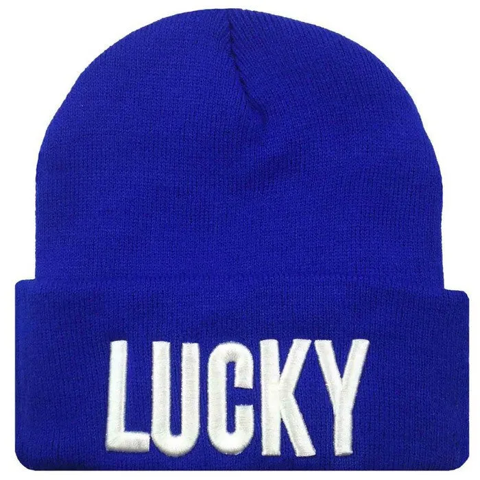 Unisex Men and Women Cap with Letter Hat Cap LUCKY Knitted Hats for Women Beanies for Men Sport Hats / Gorros / Bonnets