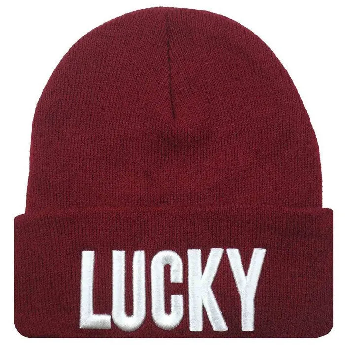 Unisex Men and Women Cap with Letter Hat Cap LUCKY Knitted Hats for Women Beanies for Men Sport Hats / Gorros / Bonnets