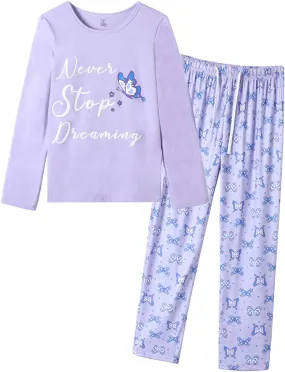 VENTELAN Women Pajamas Cute Christmas Bear Sleepwear Long Sleeve Stripes Loungewear