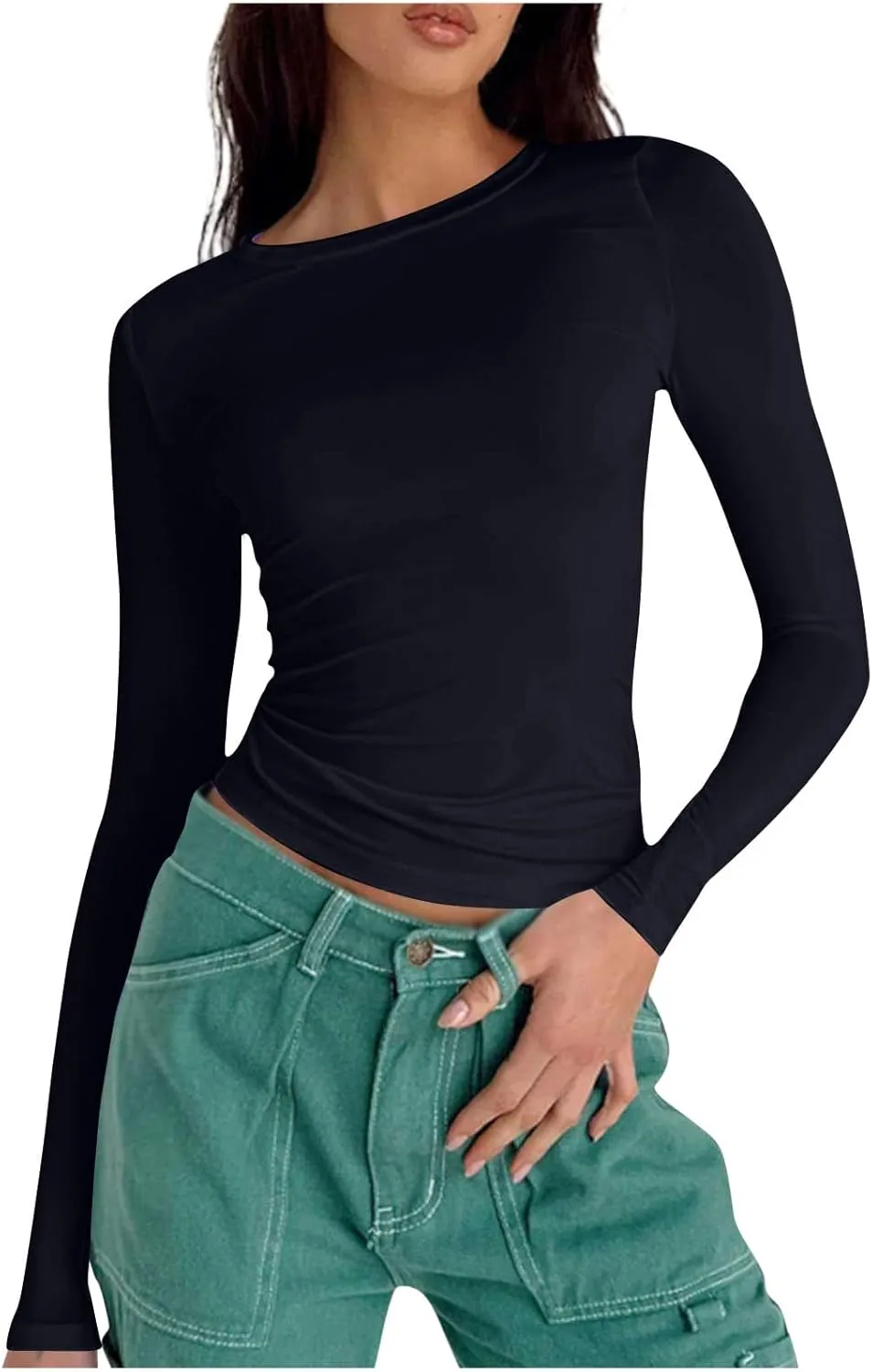Warm Long Sleeve Tops for Women Casual Stretch Basic Tees Fashion Going Out Tees Slim Blouse Matching T-Shirt