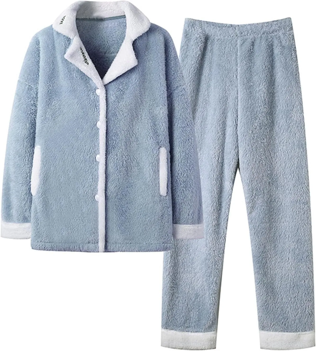 Winter Pajama Sets for Women 2 Piece Lounge Set Warm Pjs Set Fleece Loungewear Button Up Tops and Fuzzy Pajamas Pants