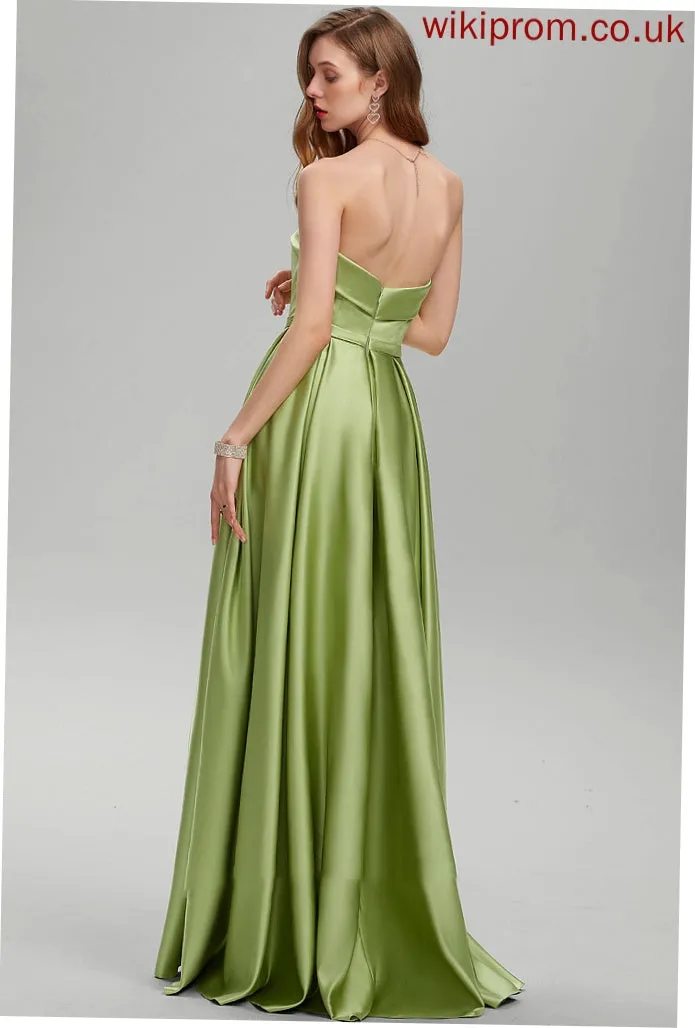 With Front Ball-Gown/Princess Rosa Prom Dresses Strapless Satin Pockets Split Floor-Length