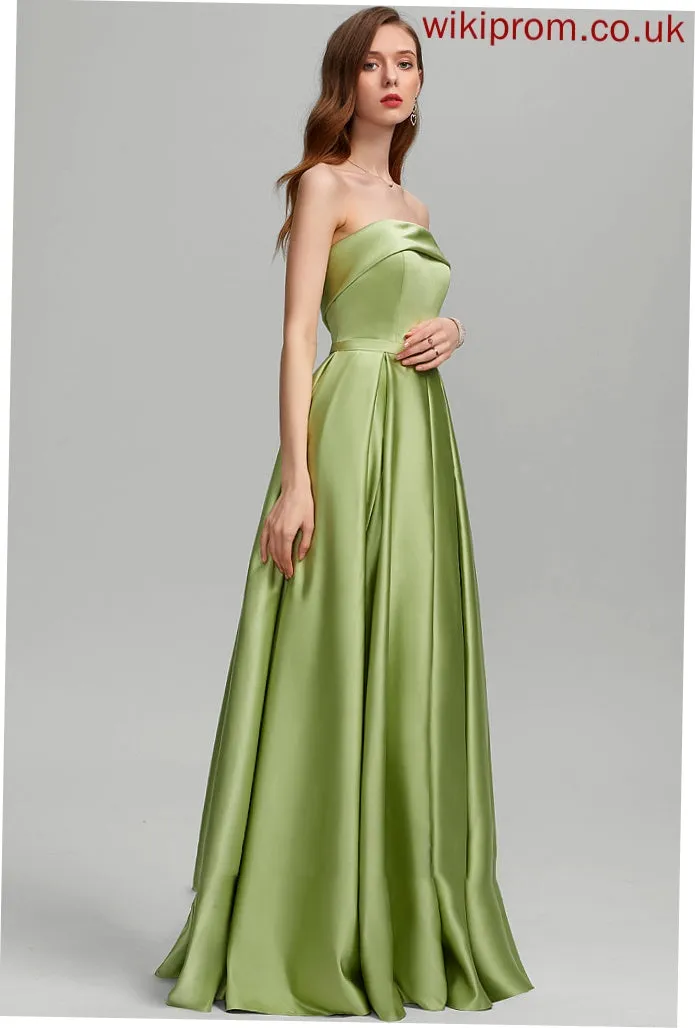 With Front Ball-Gown/Princess Rosa Prom Dresses Strapless Satin Pockets Split Floor-Length