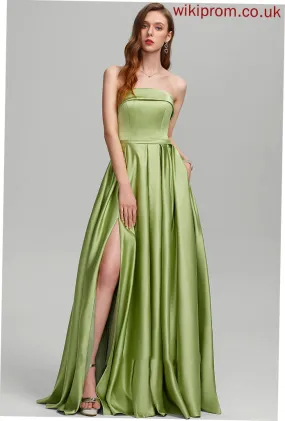 With Front Ball-Gown/Princess Rosa Prom Dresses Strapless Satin Pockets Split Floor-Length