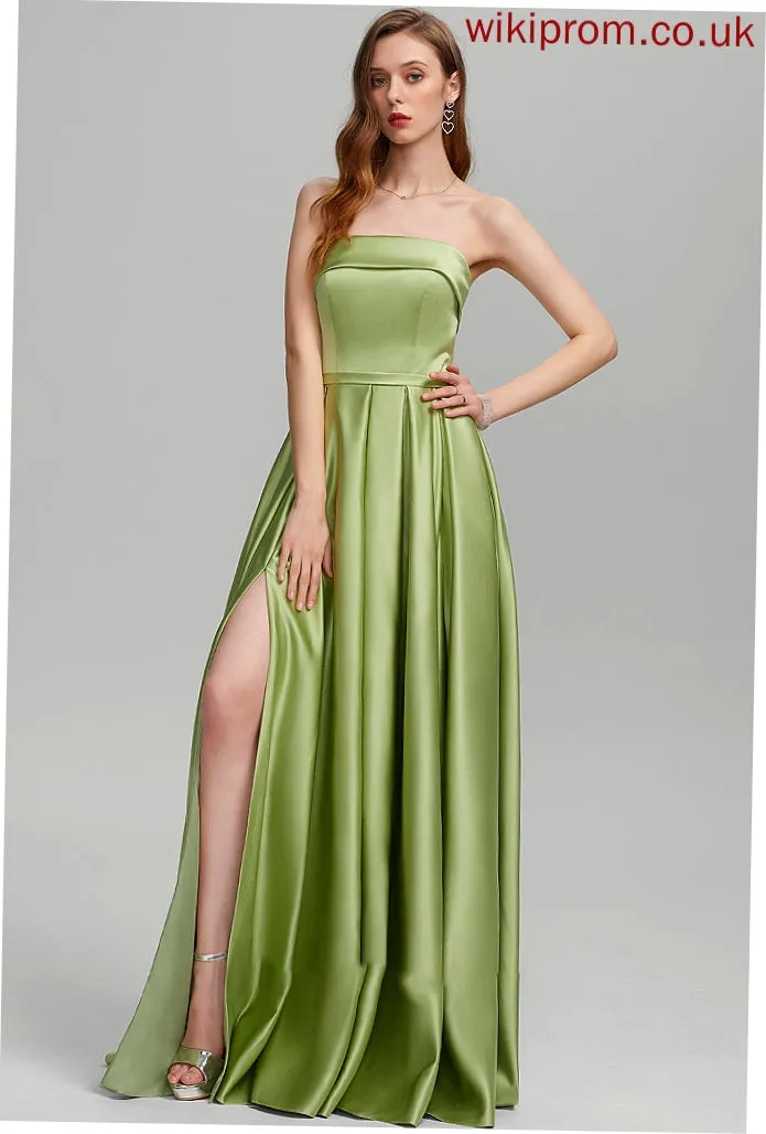 With Front Ball-Gown/Princess Rosa Prom Dresses Strapless Satin Pockets Split Floor-Length
