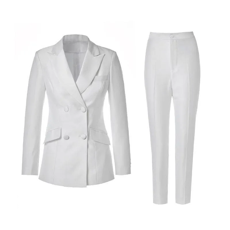 Women Pant Suit - Double-Breasted Trouser Suit