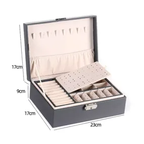 Women Personalized PU Jewelry Box, Vintage Jewelry Box 2 Tiers, Large Jewelry Organizer, Travel Jewelry Box