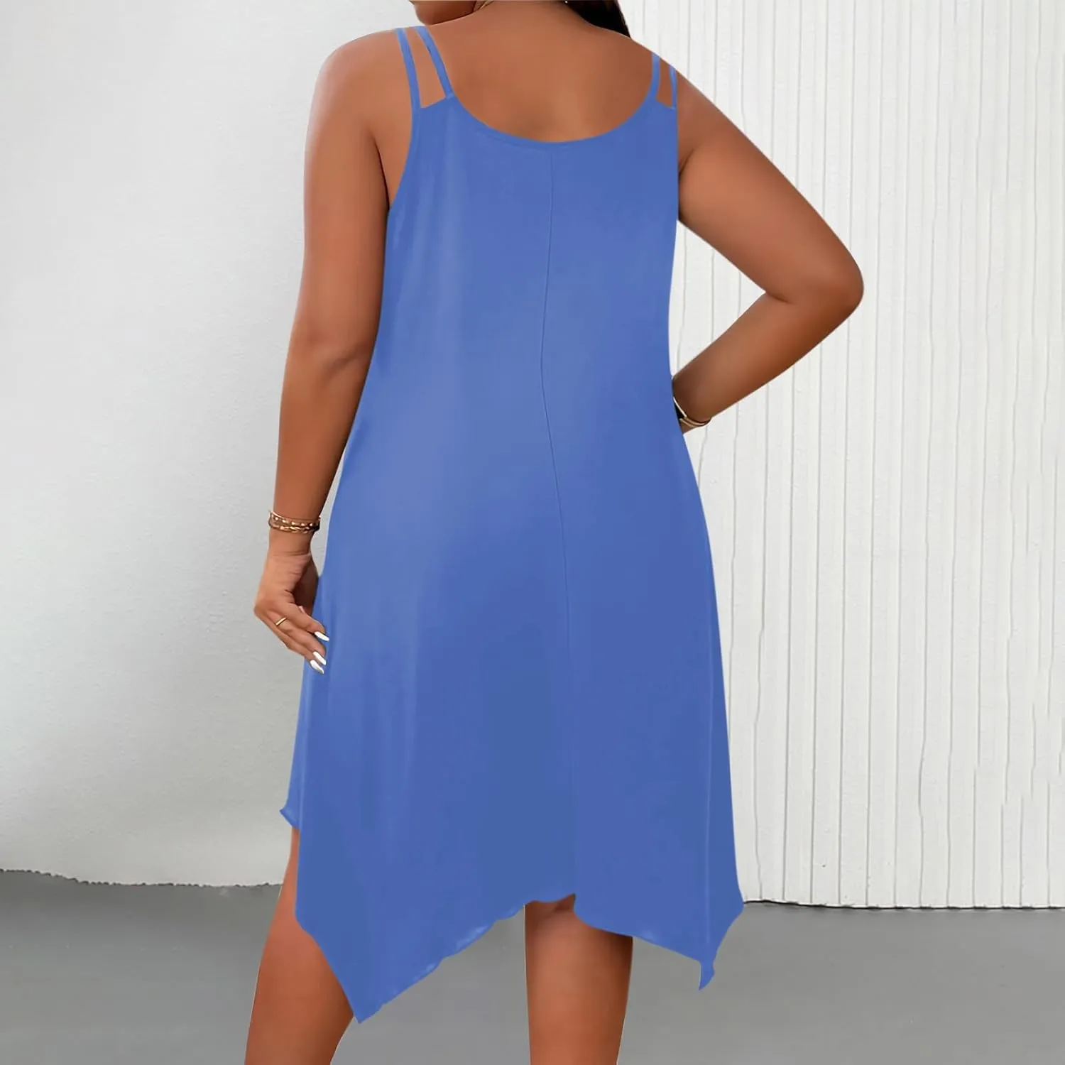 Women Plus Size Dresses Summer Spaghetti Strap Sundress Irregular Hem Midi Tank Dress 2025 Beach Fashion