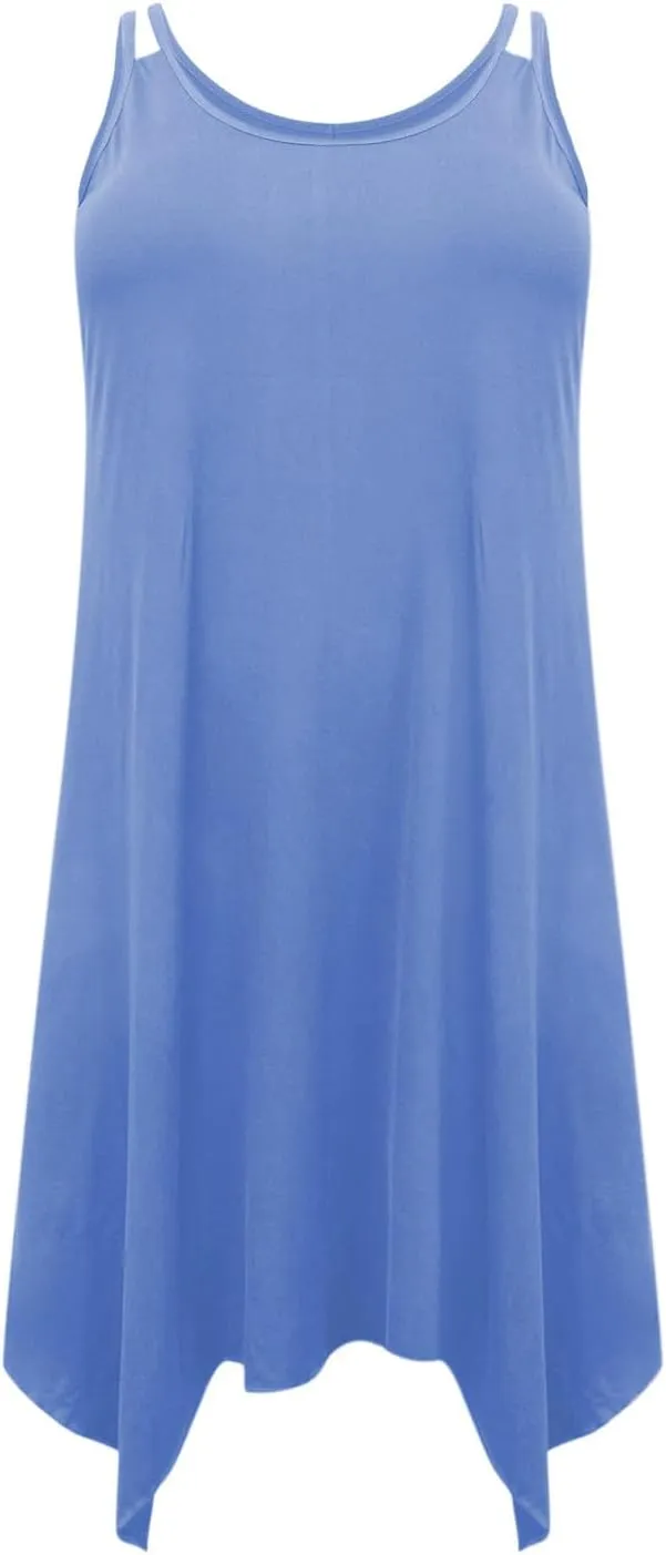 Women Plus Size Dresses Summer Spaghetti Strap Sundress Irregular Hem Midi Tank Dress 2025 Beach Fashion