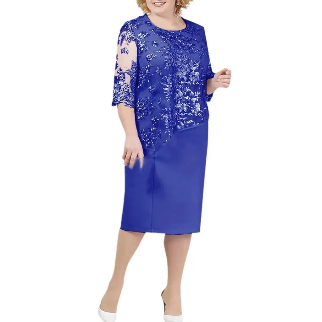 Women Plus Size Sequined Dresses Fashion Short Solid Lace Mini Dress Simple Oversized Ladies Cocktail Evening Party Dresses