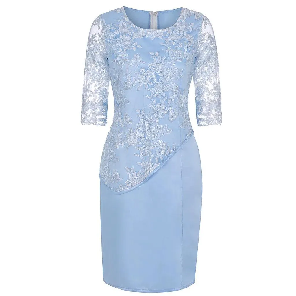Women Plus Size Sequined Dresses Fashion Short Solid Lace Mini Dress Simple Oversized Ladies Cocktail Evening Party Dresses