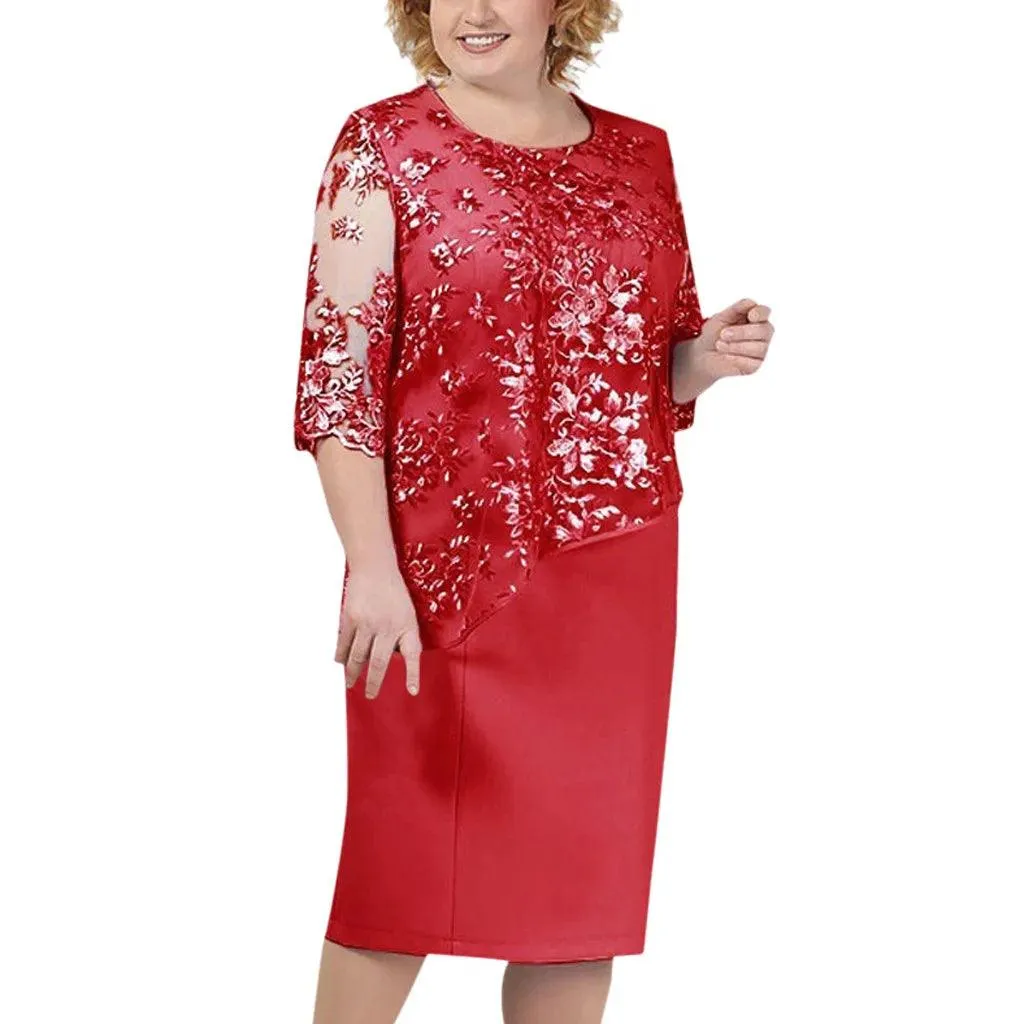 Women Plus Size Sequined Dresses Fashion Short Solid Lace Mini Dress Simple Oversized Ladies Cocktail Evening Party Dresses