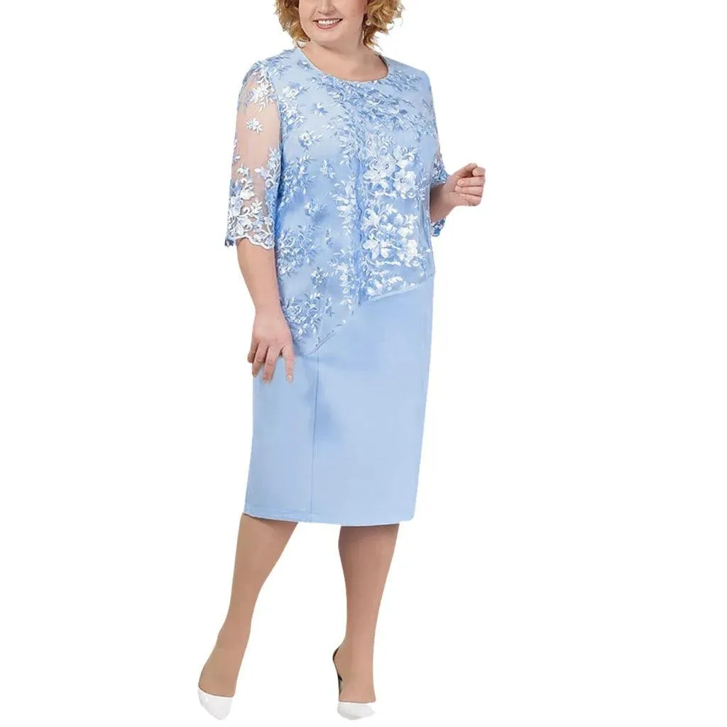 Women Plus Size Sequined Dresses Fashion Short Solid Lace Mini Dress Simple Oversized Ladies Cocktail Evening Party Dresses