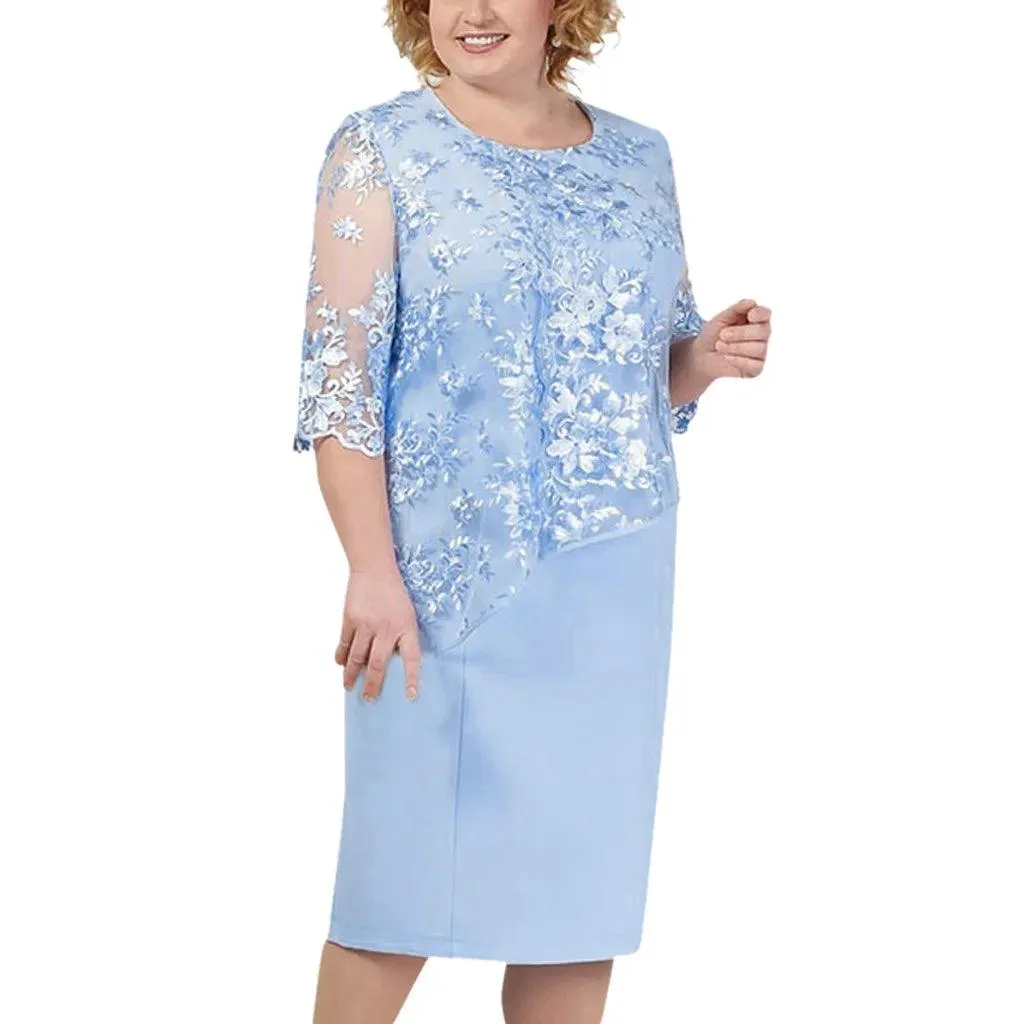 Women Plus Size Sequined Dresses Fashion Short Solid Lace Mini Dress Simple Oversized Ladies Cocktail Evening Party Dresses
