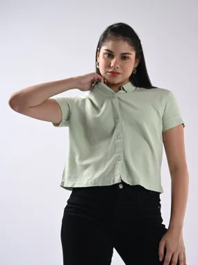Women Solid Short Sleeves Mint Shirt