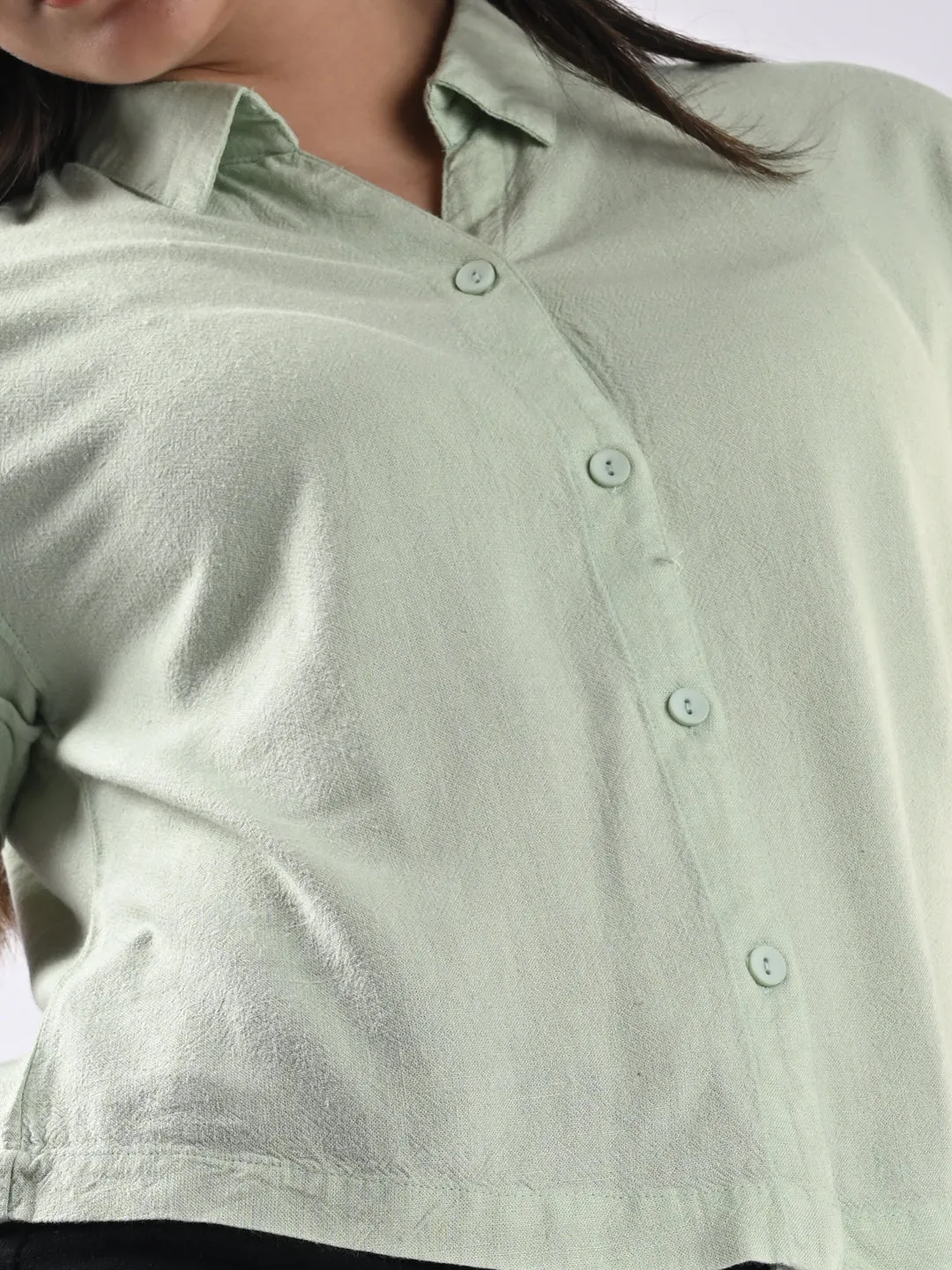 Women Solid Short Sleeves Mint Shirt