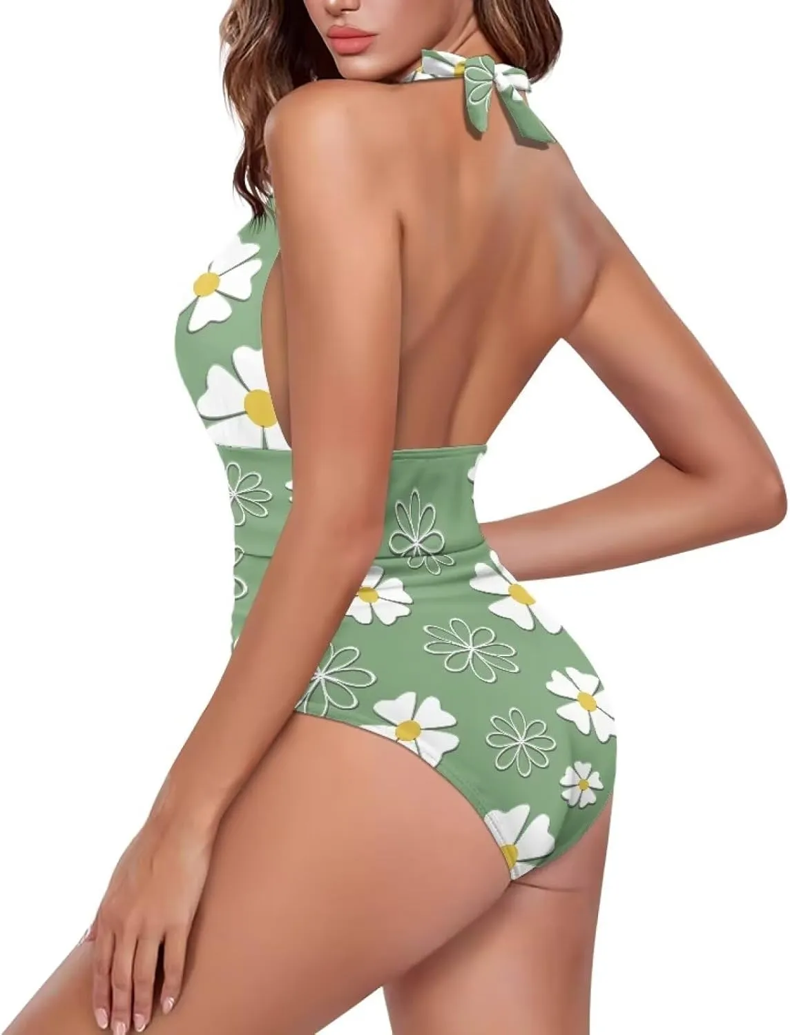 Women Tummy Control Bathing Suits Halter One Piece Swimsuits Push Up Bathingsuits Padded Swim Suits Leopard Print