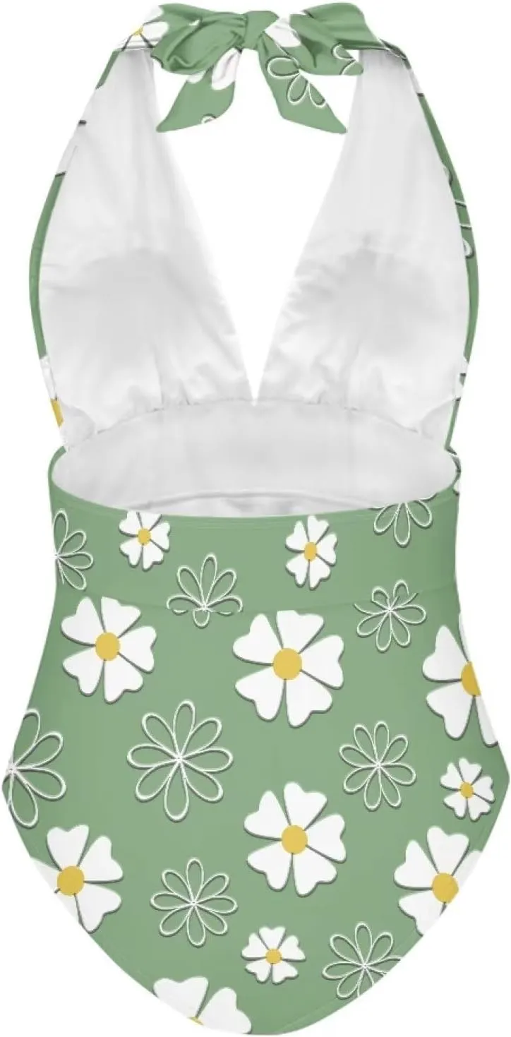 Women Tummy Control Bathing Suits Halter One Piece Swimsuits Push Up Bathingsuits Padded Swim Suits Leopard Print