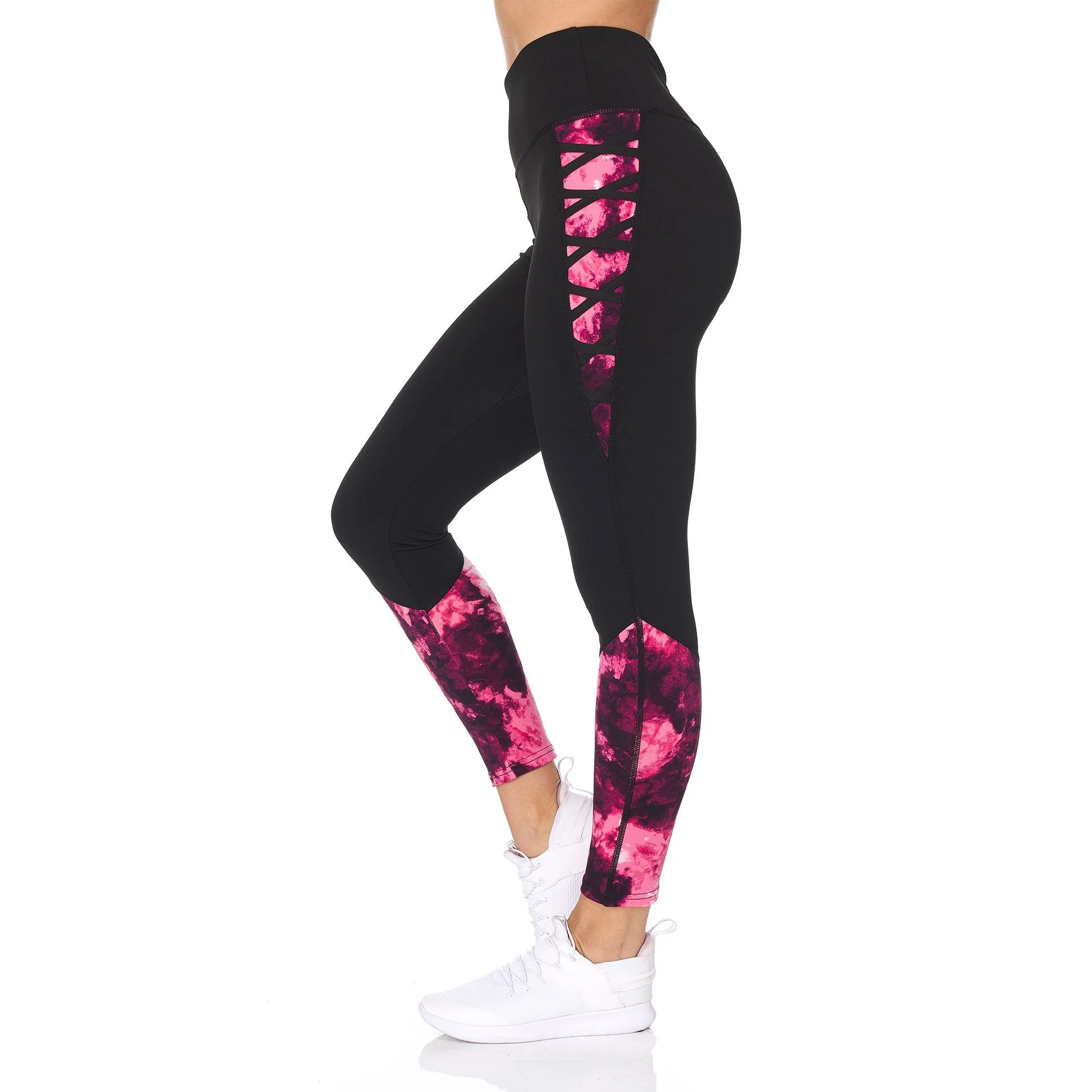 Women's 7/8 Highwaist Marble Leggings with Lattice Detail