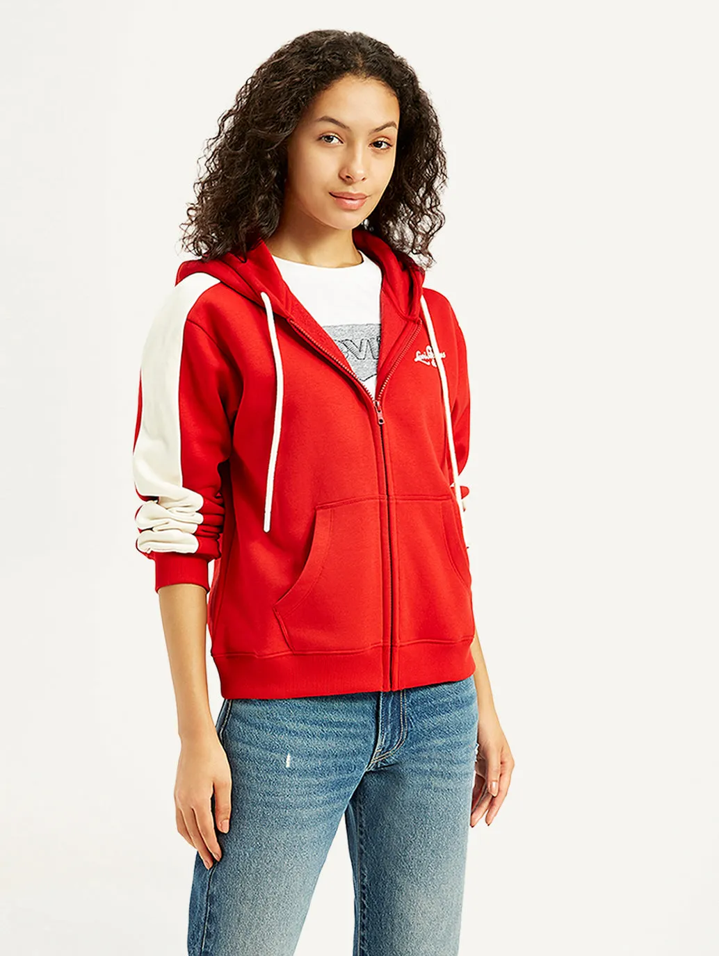 Women's Colorblock Red Hooded Sweatshirt