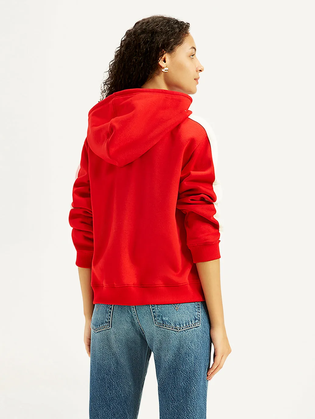 Women's Colorblock Red Hooded Sweatshirt