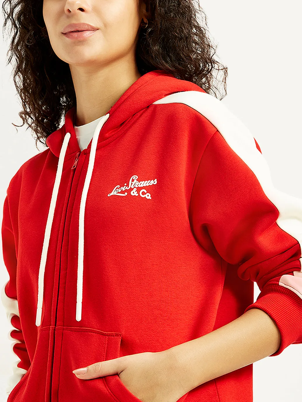 Women's Colorblock Red Hooded Sweatshirt