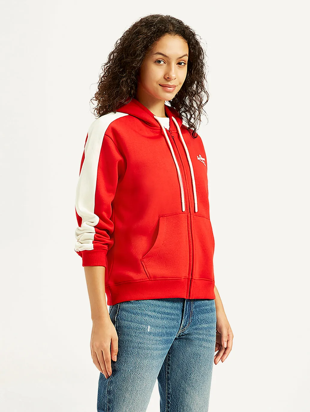 Women's Colorblock Red Hooded Sweatshirt